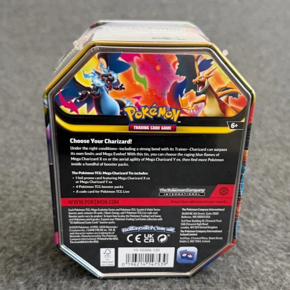Pokemon TCG Mega Charizard X ex Tin Factory Sealed 4 Booster Packs Foil Promo